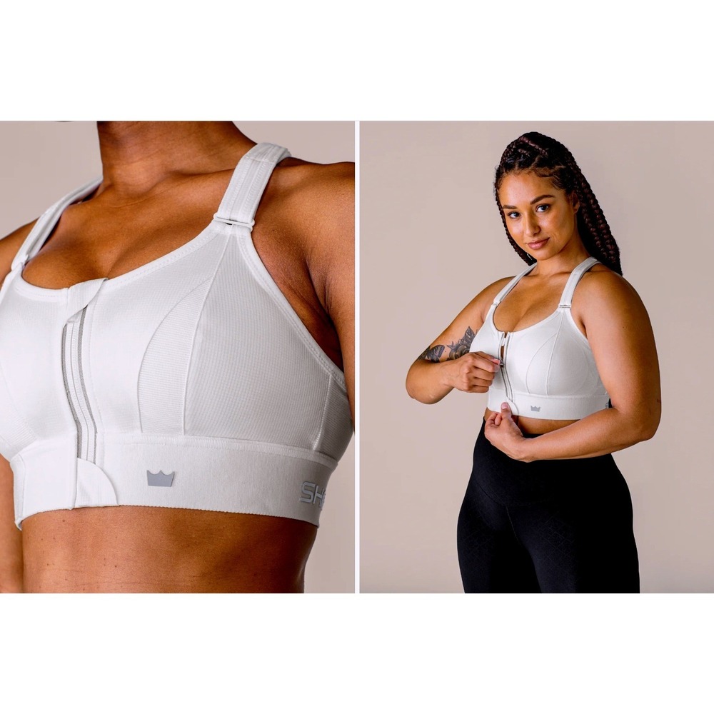 SHEFIT White Front-Zip High-Support Sports Bra
